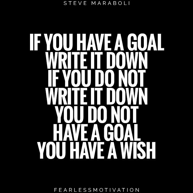 4 Guaranteed Ways to Answer Life’s Toughest Questions if you have a goal write it down if you do not write it down you do not have a goal you have a wish Steve maraboli quotes